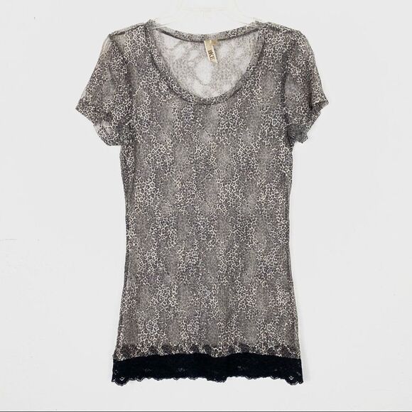 BKE Tan & Black Sheer Mesh Cheetah Print Top - Picture 1 of 4